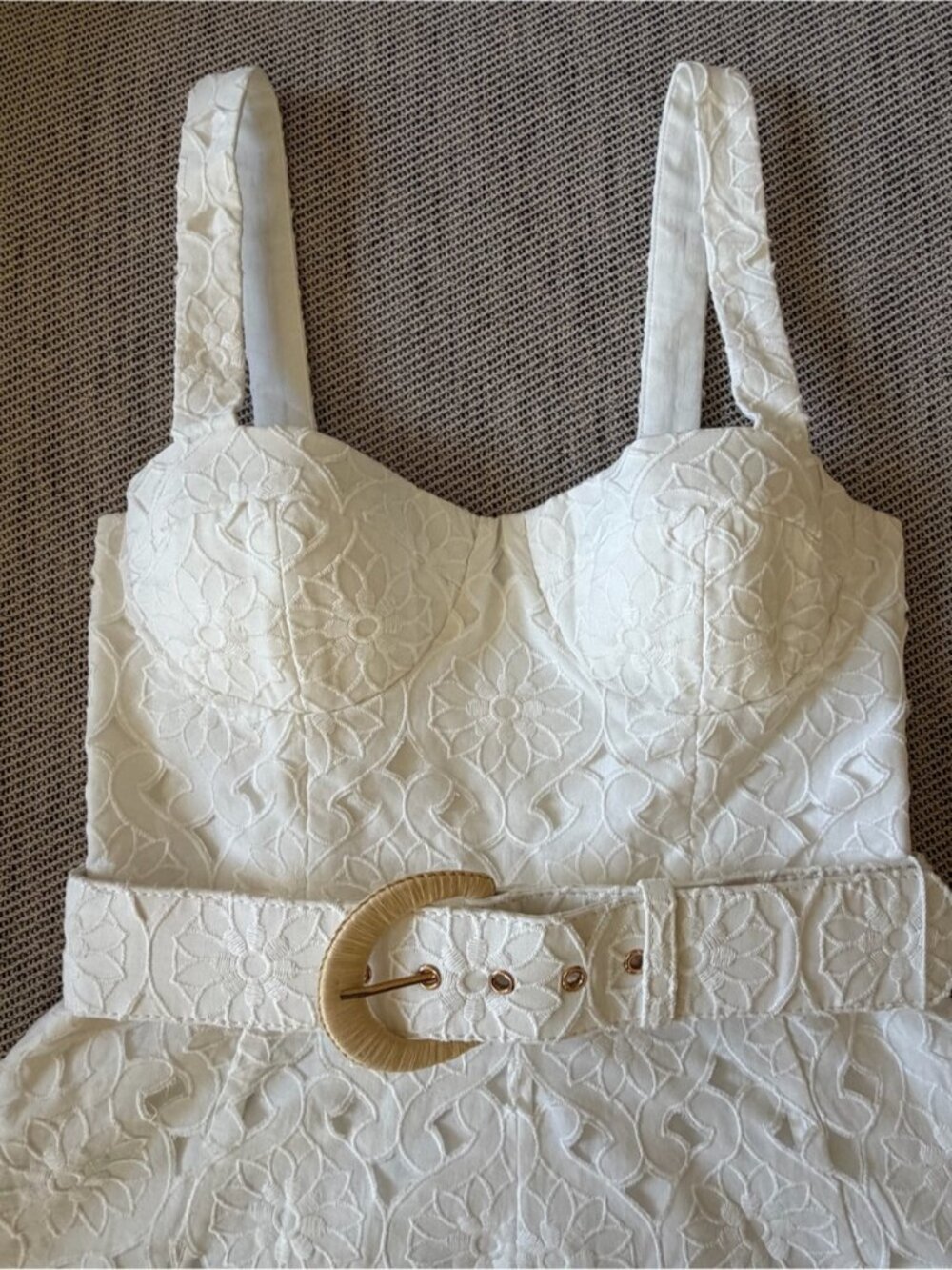 NEW Cara Cara Calypso Bustier Midi Dress Trellis Eyelet White Lace | US 6 UK 10 - Picture 9 of 16